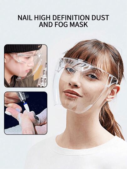 قناع واقي للوجه كامل من الغبار والتناثر لصالونات الأظافر، شفاف عالي الجودة من الأكريليك ، مناسب لصالونات الأظافر، قطعة واحد