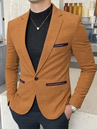 بدلة بليزر بسيطة وكاجوال من الجلد المخملي للرجال