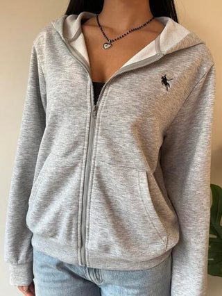 EZwear سترة رمادية مقنعة نسائية من القماش المحبوك