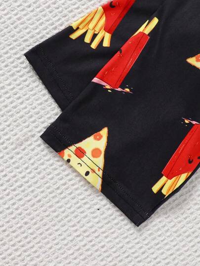 بيجاما مجموعة ملابس علوية قصير الأكمام والبنطلون طويل، مطبوعة برسومات طعام جذابة، من قماش مطاطي ناعم ومريح، ملابس صيفية عادية للفتيات المراهقات