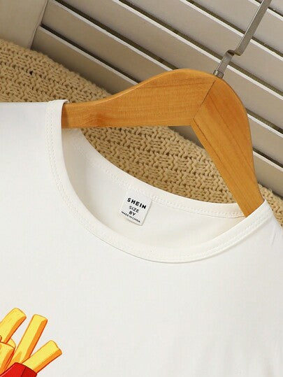 بيجاما مجموعة ملابس علوية قصير الأكمام والبنطلون طويل، مطبوعة برسومات طعام جذابة، من قماش مطاطي ناعم ومريح، ملابس صيفية عادية للفتيات المراهقات