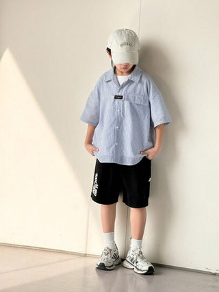 قميص مخطط كاجوال بياقة مفرودة وأكمام قصيرة مقاس كبير للأولاد، مناسب لملابس الأطفال ،ملابس أطفال الحضانة، عودة للمدرسة، مجموعات ملابس للأولاد لحفلات عيد الميلاد والمناسبات المسائية والحفلات والحفلات والمعمودية والافتتاحيات والارتداء اليومي والمدرسة والسفر