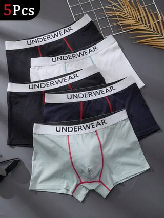 HIALEGION 5 قطع ملابس داخلية رجالية بنطلونات قصيرة سلوكس مريحة بتصميم خطوط على الخصر بطباعة حروف ملونة، بأسلوب رياضي وراحة بسيطة