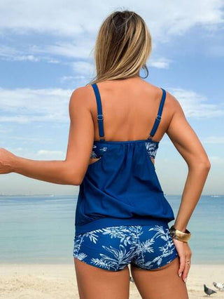 طقم تانكيني حريمي Swim Lushoire طقم ملابس السباحة ذو الطبعة الاستوائية الزهرية بنمط البوهيمي المكون من قطعتين (تانكيني) للنساء للاصطياف والشاطئ الصيفي