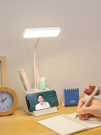 1 قطعة مصباح مكتب متعدد الوظائف بمصباح LED، حامل للهاتف المحمول، حامل أقلام، مصباح قراءة مريح للعين للطلاب والمكاتب