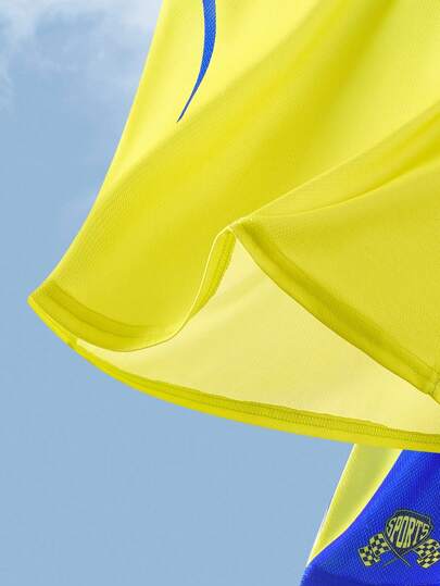 SHEIN مجموعة ألوان رياضية للأشبال، رسومات ملونة من الحرف والأرقام مع شبكة، بلوزة عنق طاقم بأكمام قصيرة وشورتات، مناسبة لكرة القدم والسلة، أناقة رياضية عادية، ناعمة ومريحة، مثالية للخريف والربيع والصيف، متعددة الاستخدامات للارتداء اليومي، للعب الخارجي، للم