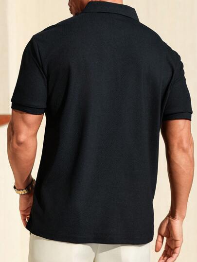 Manfinity Homme قميص بولو كاجوال ذو أكمام قصيرة وخطوط للرجال