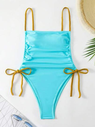مايوه حريمي قطعة واحدة Swim Vcay ملابس السباحة العطلة الربيعية الصيفية الجديدة ذات اللون الأحادي، قصيرة الجوانب مع رباط للسحب على الشاطئ والعطلات