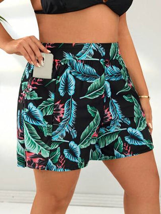 Swim SPRTY شورتات نسائية فضفاضة بخصر عالٍ وطباعة عشوائية للاستخدام كغطاء لأسفل ملابس السباحة بمقاسات كبيرة للصيف