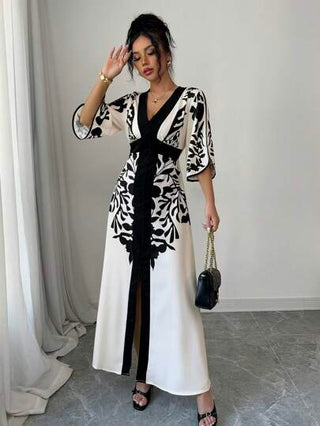 فساتين حريمي Rafferiza فستان طويل كاجوال للنساء بألوان صلبة وطباعة زهور على اكمام طويلة وتصميم لحمي