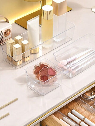صندوق تخزين مستحضرات التجميل على المكتب ، مجموعة مجلد بلاستيك شفاف للتنظيم 2 قطعة/ 6 قطع ، صندوق تخزين درج شفاف ، صندوق تخزين راقي ، منظمات درج المكتب والصناديق التخزينية للمكياج والمجوهرات والأجهزة في المطبخ والغرفة والحمام والمكتب