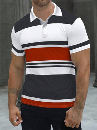 SHEIN Manfinity Dauomo قميص بولو قصير الأكمام ذو ألوان متباينة وخطوط للرجال