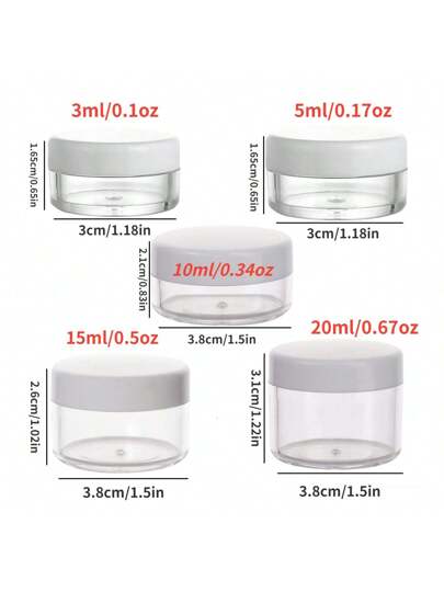50 قطعة حاويات عينات بسعة 3 / 5 جرام، أوعية بلاستيكية فارغة للكوزميتك، جرار للظلال والأظافر والمساحيق والمجوهرات ومرطبات الشفاه والشفاه الملمعة والكريمات والغسول، حاويات شفافة صغيرة دائرية لتخزين مرطبات الشفاة والغسول والمساحيق
