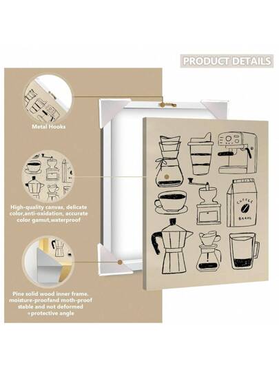 قطعة واحدة، لوحة معلقة، لوحة زخرفية مُطارة، ملصق، فن الجدران ، القهوة ، فنُ عباره عن قماش عصري أدنى حد للقهوة - ديكور الحائط للمطبخ و غرفة المعيشة وما إلى ذلك - هدية مثالية للمهتمين بالطهي