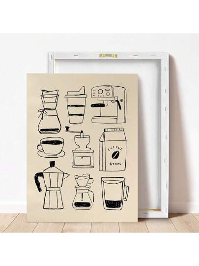 قطعة واحدة، لوحة معلقة، لوحة زخرفية مُطارة، ملصق، فن الجدران ، القهوة ، فنُ عباره عن قماش عصري أدنى حد للقهوة - ديكور الحائط للمطبخ و غرفة المعيشة وما إلى ذلك - هدية مثالية للمهتمين بالطهي