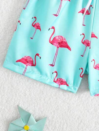 مايوه أولادي شورت شاطئ منسوج مطبوع برسومات البلبل للأطفال الرضع والصغار