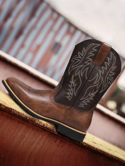 بوت رجالية، بوت دراجات نارية أنيقة ومتعددة الاستخدامات، بوت بنية، بوت غربية، بوت للحصان، قصيرة، متوسطة السُّلم، خط أبيض