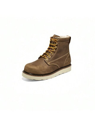 Skechers بوت رجالي أنيق من سلسلة WORK ذو رباط، متعدد الاستخدامات، بوت بني داكن مقاومة للأوساخ