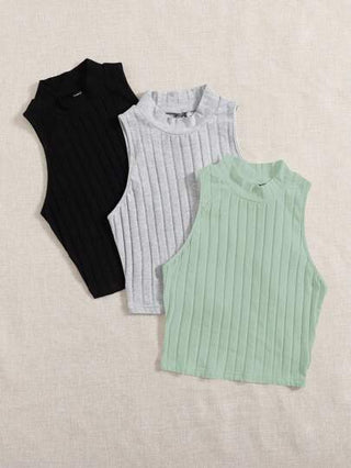 EZwear بلايز بحمالات محبوك الصاف كاجوال