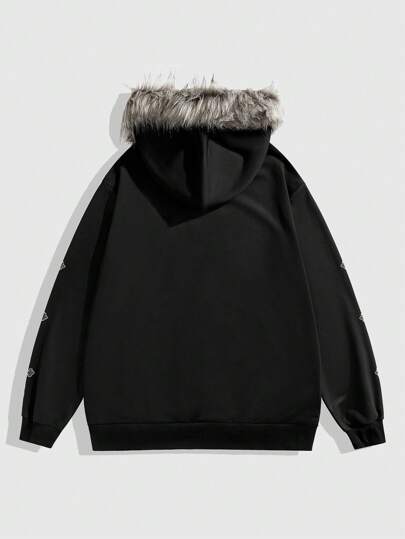 ROMWE MEN Grunge Punk بلوزة هودي للرجال طويلة الأكمام مطبوع عليها صليب مع سحاب أمامي