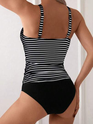 طقم تانكيني حريمي Swim Lushoire طقم كاجوال بقميص مخطط وبنطلون مبطن بسيط للنساء للارتداء اليومي الكاجوال ،مناسب للصيف والأنشطة في الشاطئ و السفر