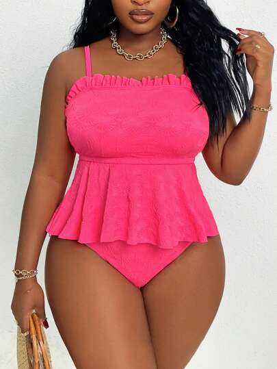 Slaydiva مجموعة تانكيني بحجم كبير للنساء بنقشات جميلة وكشكشة على أحزمة الكتف لحفلات الشاطئ وأيام الصيف والعطلات ، 2 قطعة/المجموعة