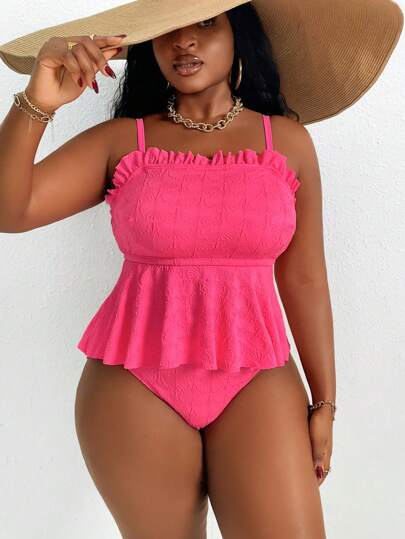 Slaydiva مجموعة تانكيني بحجم كبير للنساء بنقشات جميلة وكشكشة على أحزمة الكتف لحفلات الشاطئ وأيام الصيف والعطلات ، 2 قطعة/المجموعة