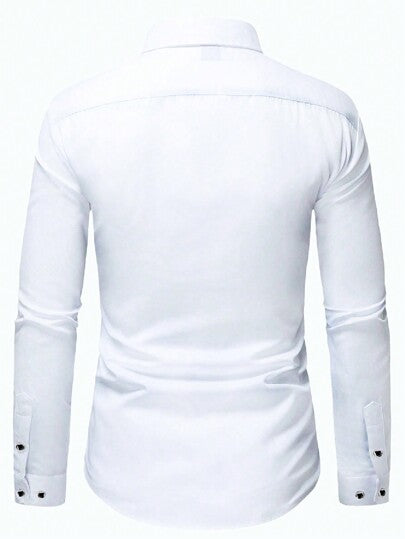 قميص رسمي للرجال بلون أحادي مع تزيين من الراين ستون أمامي وأزرار - قابل للتنفس لكافة المواسم