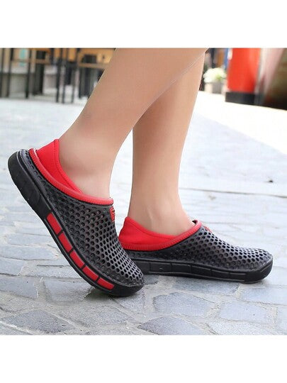 زوج من الكلوغز الخفيفة الوزن والمريحة للرجال، مفرغة من الخارج، مضادة للانزلاق، أحذية حديقة، أحذية صيفية شبكية للرجال، أحذية كاجوال خارجية مانعة للانزلاق ذات بطانة سميكة، شباشب شاطئ