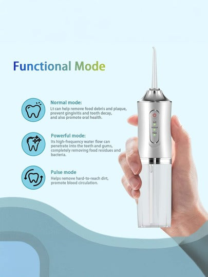 ماكينة تنظيف الأسنان بالماء ذات 3 وضعيات، أداة تنظيف الأسنان اللاسلكية بدون سلك مع 4 رؤوس، مقاوم للماء بدرجة IPX7، قابل للشحن والحمل، بطارية قوية للسفر والمنزل والسيارة وللجبائر والجسور