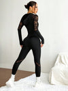 SHEIN Sport Studio بدلة رياضية منسوجة من بقع اللباد والشبك مع سحاب الهود والبنطلون، بدلة رياضية من قطعتين متناسقة للنساء