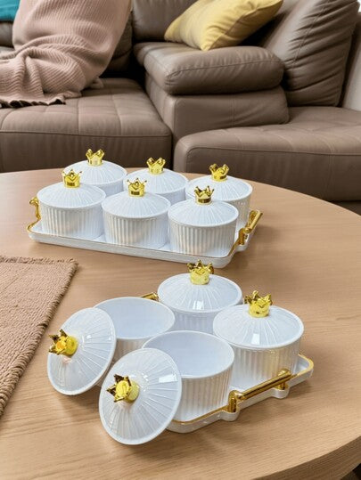 طقم طبق وصينية لتقديم المقبلات بتصميم التاج، طقم تخزين الوجبات الخفيفة والحلوى والفاكهة المجففة والبسكويت، ديكور حفل الزفاف والمناسبات