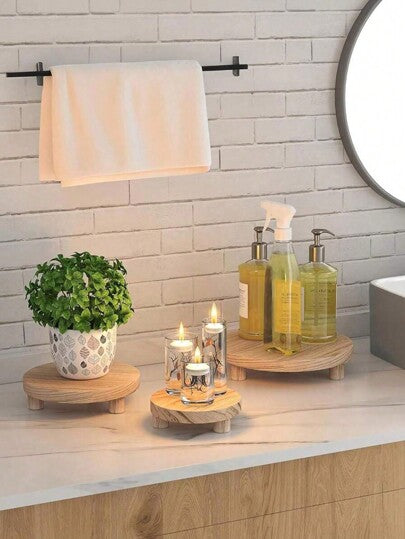 قاعدة خشبية مستديرة متعددة الوظائف 1 قطعة/مجموعة، قاعدة شمعة خشبية، صينية فاكهة للمطبخ، صينية تخزين للحمام