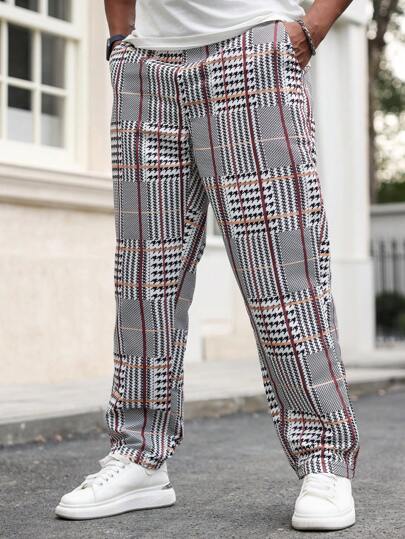 Manfinity Mode بنطال رياضي كاجوال بجيب وأزرار أمامية مقاسات كبيرة للرجا