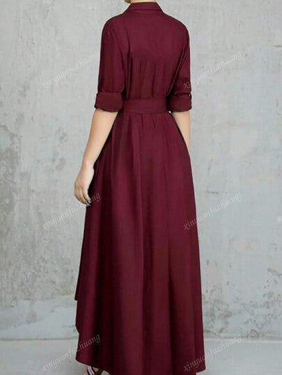 فستان كاجوال قطع واحد بخصر مخصر لون أحادي للنساء ، تشكيلة جديدة لموسم الخريف/الشتاء