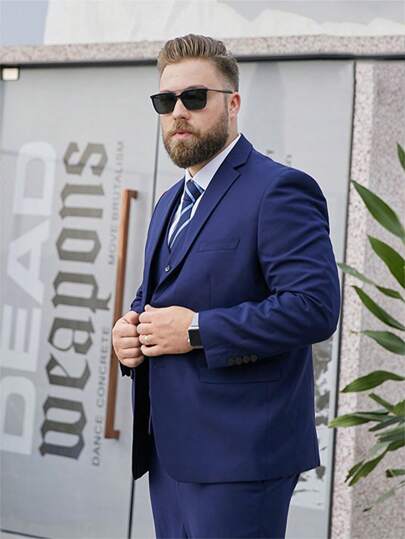 بدلة رجالية كاجوال بلون الأزرق الداكن مقاس كبير، بليزر أعمال كاجوال