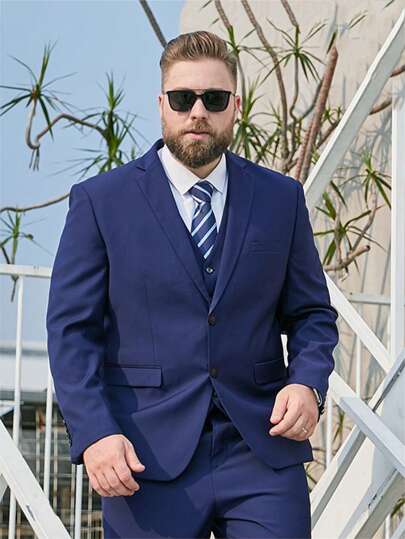 بدلة رجالية كاجوال بلون الأزرق الداكن مقاس كبير، بليزر أعمال كاجوال