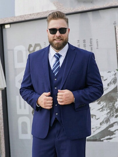 بدلة رجالية كاجوال بلون الأزرق الداكن مقاس كبير، بليزر أعمال كاجوال