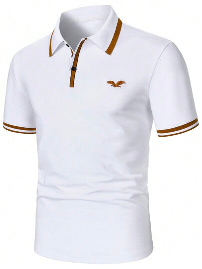 Manfinity Mode قميص بولو رجالي بتطريز طائر باللون المحايد بسيط وعادي