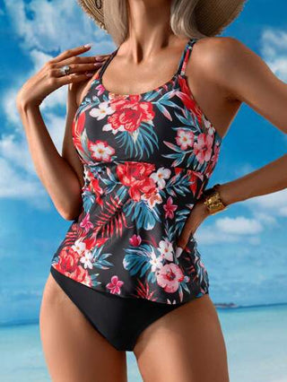 طقم تانكيني حريمي Swim Lushoire بيكيني محزم حزام رفيع مزين بطبعات زهرية للنساء، لبس كاجوال لقضاء العطلات على الشاطئ في الصيف