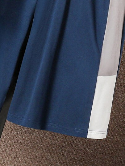 SHEIN مجموعة 2 قطعة بتصميم بسيط ذو لونين مناسب للمراهقين من القمصان والشورت الرياضية اليومية ، مناسب للارتداء اليومي والنشاطات الخارجية في الربيع والصيف