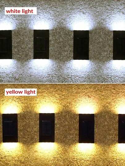 قطعتان من أضواء الحائط المضاءة ذات الشكل الفرابيزي الأسود توهج لأعلى وأسفل، أضواء ليد على الطاقة الشمسية للخارج مضادة للماء للسلالم والحوائط، موفرة للطاقة وسهلة التركيب، ديكور حديث مناسب لإضاءة منظر المنزل، الحديقة، ممر، شرفة، حمام السباحة، والحفلات العائ