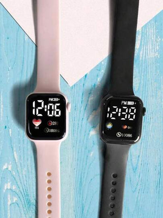 مجموعة 2 قطعة ساعة يد إلكترونية LED موضة كاجوال، هدية مثالية للأزواج، متعددة الاستخدامات للارتداء اليومي والمناسبات