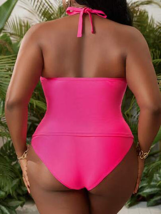 SHEIN Slayr CURVE مجموعة تانكيني المقاسات الكبيرة للنساء بطبعات ملونة بالوردي، ملابس علوية بندو مرن قطعتين، ملابس سباحة للشاطئ، للعطلات الصيفية