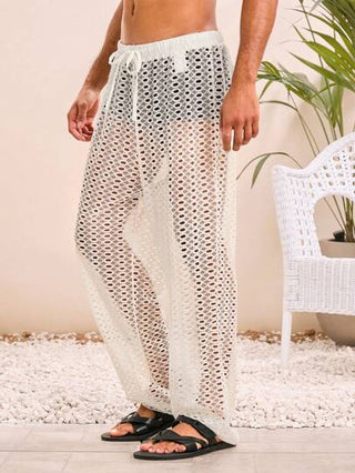 Manfinity VCAY بنطلون بخصر مرن بأربطة للرجال، ذو قدم واسعة مريحة، من نسيج مضفر، ملابس يومية