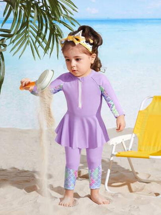 SHEIN فستان بناتي جميل مطبوع بطبعة قشور المرأة الغنائية، 2 قطع ملابس علوية كم طويل وبنطلون طويل