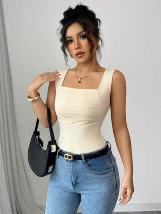 Gloray توب كاجوال أنيق ذو لون أحادي بدون أكمام، منسدل وبسيط للنساء
