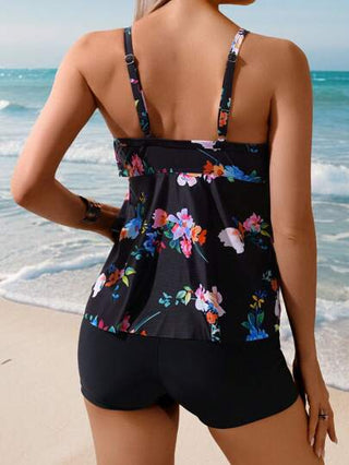 طقم تانكيني حريمي Swim Lushoire مجموعة قميص كامي بتصميم منفوش مطبوع بألوان متعددة للنساء ، أزياء صيفية للشاطئ والعطلات