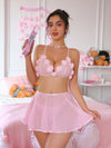 PetitDoll مجموعة تتكون من 3 قطع تنورة مكشكشة بكشكشة زهرية رومانسية وملابس داخلية، جذابة وجريئة