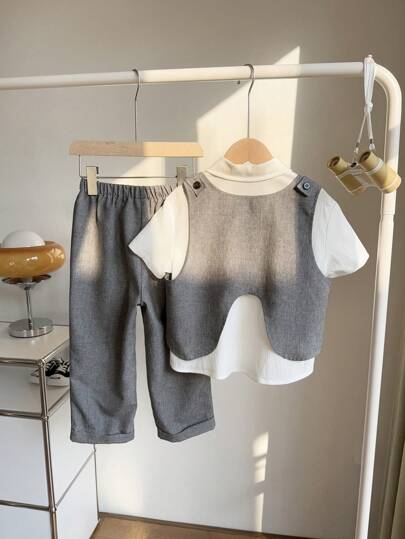 3 قطع أطقم للأولاد من السترة بأسلوب متلاشي الكوري والسراويل ذات الساق الواسعة المرتخية والقميص والنسيج المحبوك ذو طقم من 3 قطع بطوق يقة